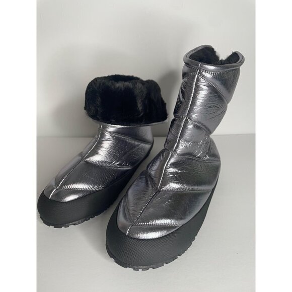 Anthropologie P448 LabyHi Puffer Boots Quilted Ankle Leather Silver 6 6.5 - Picture 6 of 9